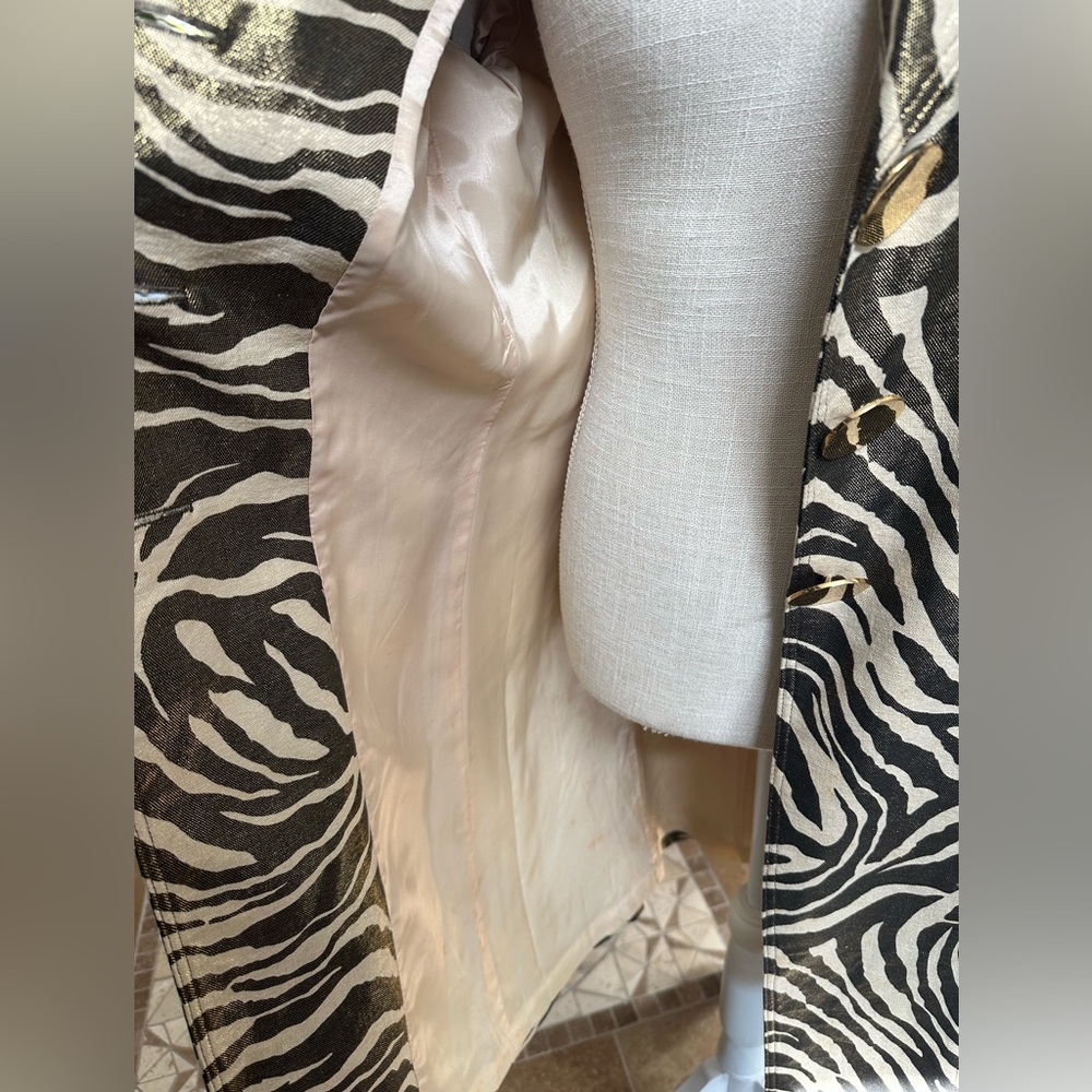 Beautiful Cache gold metallic zebra print long jacket sz LG pockets fully lined - Picture 7 of 13